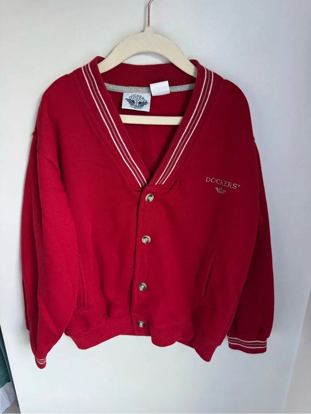Dockers Vintage Boys Button Up Red Cardigan Size 7Y